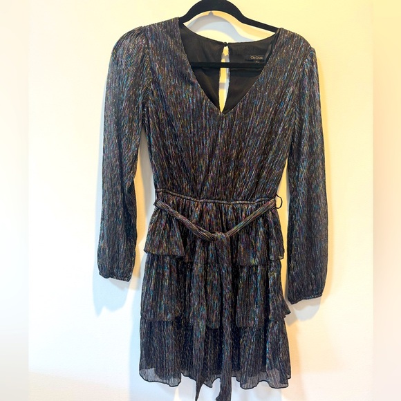 City Studio Black Rainbow Metallic Tiered Ruffle Dress Size S - Picture 2 of 7